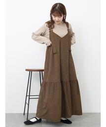 ehka sopo | チェックコーデュロイジャンパースカート(ワンピース)