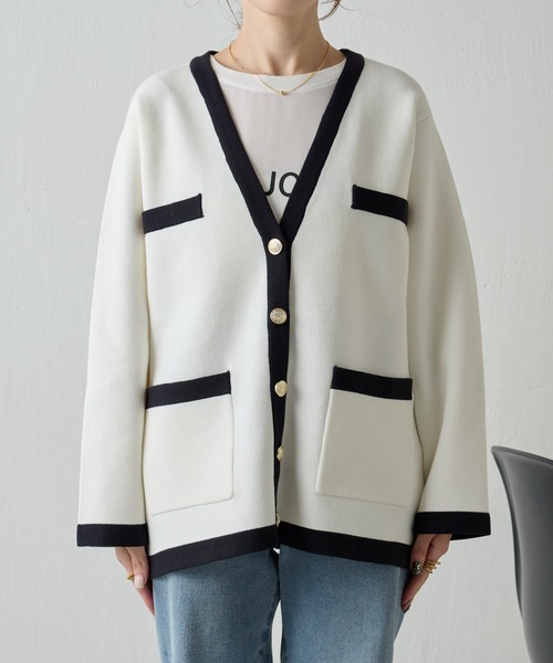 COLLAGE GALLARDAGALANTE（コラージュガリャルダガランテ）の「ミラノリブカーディガン（カーディガン/ボレロ・レディース・オフホワイト/スカイブルー・FREE）」の21枚目の写真