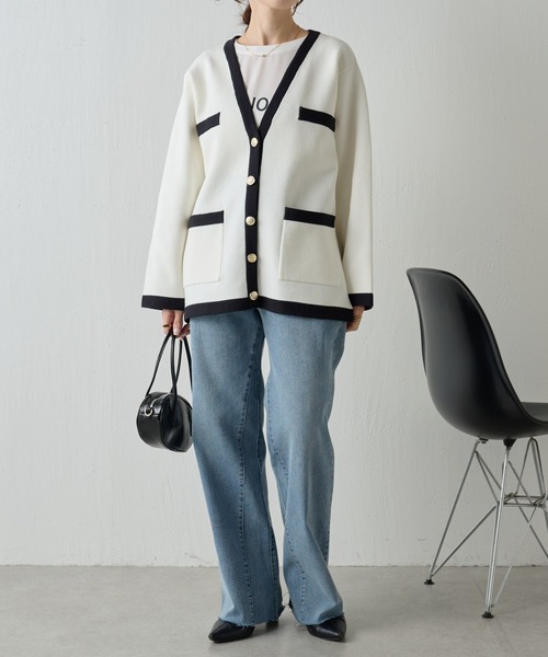 COLLAGE GALLARDAGALANTE（コラージュガリャルダガランテ）の「ミラノリブカーディガン（カーディガン/ボレロ・レディース・オフホワイト/スカイブルー・FREE）」の3枚目の写真