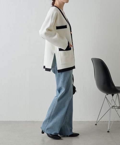 COLLAGE GALLARDAGALANTE（コラージュガリャルダガランテ）の「ミラノリブカーディガン（カーディガン/ボレロ・レディース・オフホワイト/スカイブルー・FREE）」の9枚目の写真