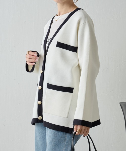 COLLAGE GALLARDAGALANTE（コラージュガリャルダガランテ）の「ミラノリブカーディガン（カーディガン/ボレロ・レディース・オフホワイト/スカイブルー・FREE）」の5枚目の写真