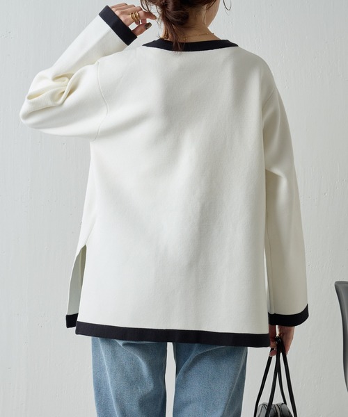 COLLAGE GALLARDAGALANTE（コラージュガリャルダガランテ）の「ミラノリブカーディガン（カーディガン/ボレロ・レディース・オフホワイト/スカイブルー・FREE）」の6枚目の写真