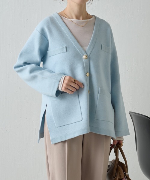 COLLAGE GALLARDAGALANTE（コラージュガリャルダガランテ）の「ミラノリブカーディガン（カーディガン/ボレロ・レディース・オフホワイト/スカイブルー・FREE）」の12枚目の写真