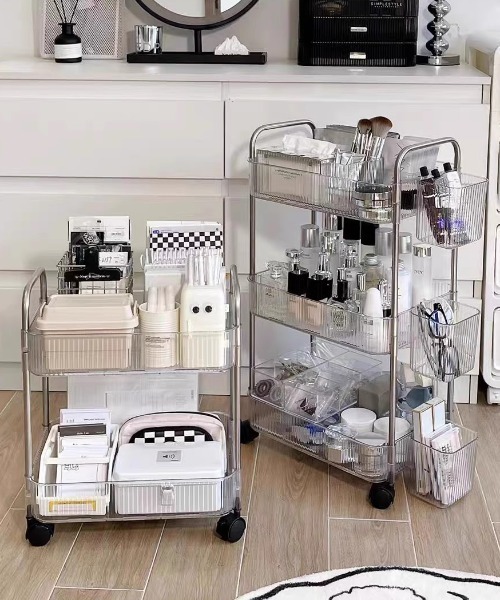 クリアアクリルたっぷり収納ワゴン3段（収納グッズ）｜Made in I