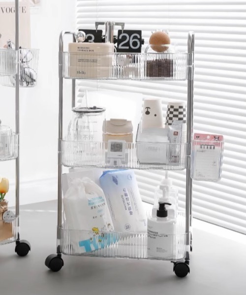 クリアアクリルたっぷり収納ワゴン3段（収納グッズ）｜Made in I