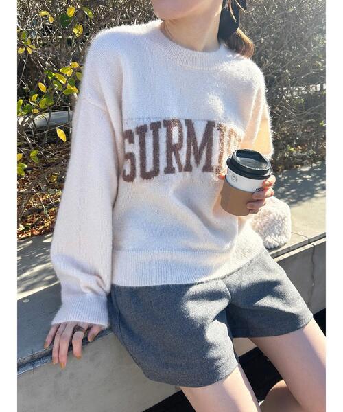 ehka sopo（エヘカソポ）の「ロゴシャギープルオーバー（ニット/セーター・レディース・キナリ/グリーン/ピンク/ネイビー/サックスブルー/グレー・F）」の2枚目の写真