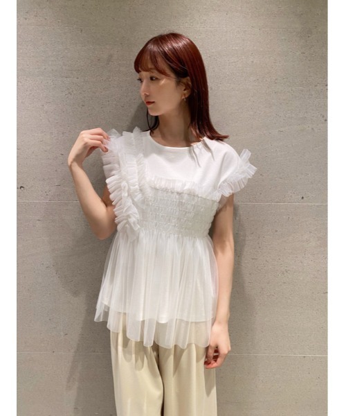 SNIDEL（スナイデル）の「チュールドッキングカットソー（Tシャツ/カットソー・レディース・ホワイト/ライトブルー/ブラック・FREE）」の18枚目の写真