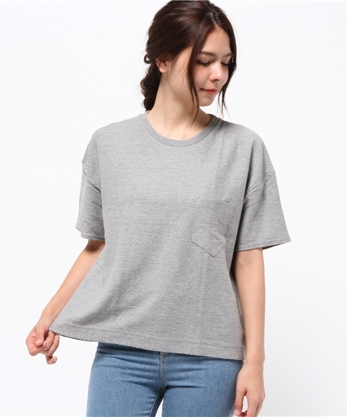 CIAOPANIC（チャオパニック）の「【Ciaopanic】　同色JQビッグポケTee（Tシャツ/カットソー・レディース・ホワイト/グレー/ネイビー/グリーン・FREE）」の2枚目の写真