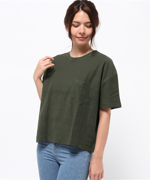 CIAOPANIC（チャオパニック）の「【Ciaopanic】　同色JQビッグポケTee（Tシャツ/カットソー・レディース・ホワイト/グレー/ネイビー/グリーン・FREE）」の3枚目の写真