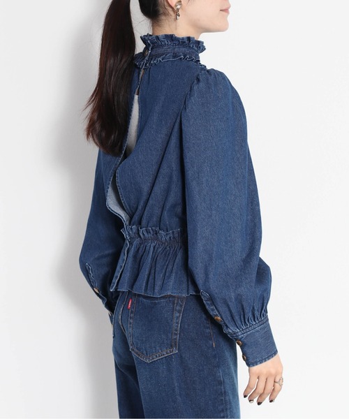 cepo(セポ)の「フリルギャザーデニムブラウス(シャツ/ブラウス・レディース・ブルー系1/ブルー系3・M)」の13枚目の写真