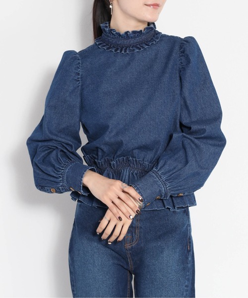 cepo(セポ)の「フリルギャザーデニムブラウス(シャツ/ブラウス・レディース・ブルー系1/ブルー系3・M)」の16枚目の写真