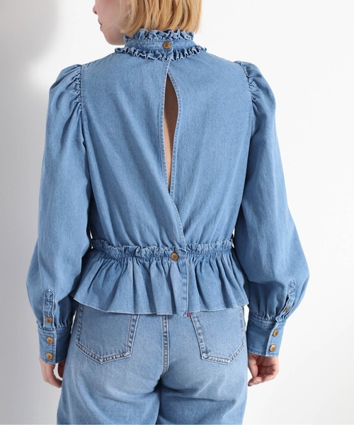 cepo(セポ)の「フリルギャザーデニムブラウス(シャツ/ブラウス・レディース・ブルー系1/ブルー系3・M)」の7枚目の写真