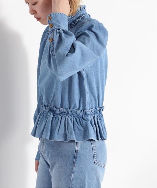 cepo(セポ)の「フリルギャザーデニムブラウス(シャツ/ブラウス・レディース・ブルー系1/ブルー系3・M)」の6枚目の写真