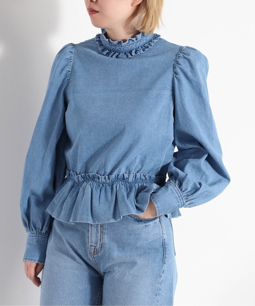 cepo(セポ)の「フリルギャザーデニムブラウス(シャツ/ブラウス・レディース・ブルー系1/ブルー系3・M)」の3枚目の写真