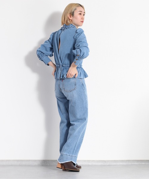 cepo(セポ)の「フリルギャザーデニムブラウス(シャツ/ブラウス・レディース・ブルー系1/ブルー系3・M)」の9枚目の写真