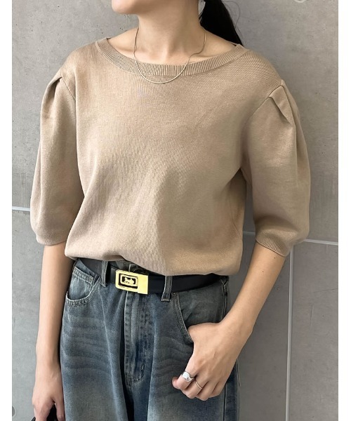 Re:EDIT（リエディ）の「[神山まりあさん着用][2024SS COLLECTION]ミラノリブパフスリーブ半袖ニットトップス（ニット/セーター・レディース・ブラック/アイボリー/チャコールグレー/ベージュ・MEDIUM/LARGE）」の4枚目の写真