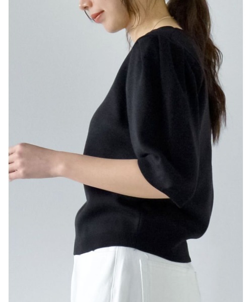 Re:EDIT（リエディ）の「[神山まりあさん着用][2024SS COLLECTION]ミラノリブパフスリーブ半袖ニットトップス（ニット/セーター・レディース・ブラック/アイボリー/チャコールグレー/ベージュ・MEDIUM/LARGE）」の19枚目の写真