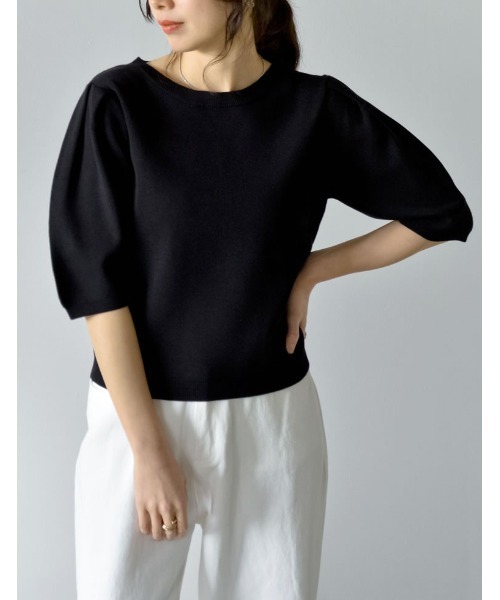Re:EDIT（リエディ）の「[神山まりあさん着用][2024SS COLLECTION]ミラノリブパフスリーブ半袖ニットトップス（ニット/セーター・レディース・ブラック/アイボリー/チャコールグレー/ベージュ・MEDIUM/LARGE）」の20枚目の写真