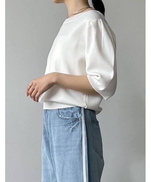 Re:EDIT（リエディ）の「[神山まりあさん着用][2024SS COLLECTION]ミラノリブパフスリーブ半袖ニットトップス（ニット/セーター・レディース・ブラック/アイボリー/チャコールグレー/ベージュ・MEDIUM/LARGE）」の22枚目の写真