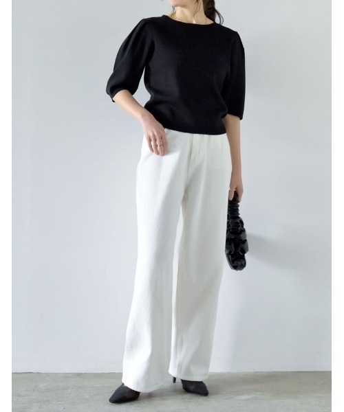 Re:EDIT（リエディ）の「[神山まりあさん着用][2024SS COLLECTION]ミラノリブパフスリーブ半袖ニットトップス（ニット/セーター・レディース・ブラック/アイボリー/チャコールグレー/ベージュ・MEDIUM/LARGE）」の18枚目の写真