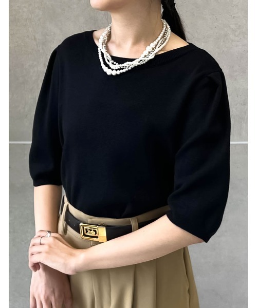 Re:EDIT（リエディ）の「[神山まりあさん着用][2024SS COLLECTION]ミラノリブパフスリーブ半袖ニットトップス（ニット/セーター・レディース・ブラック/アイボリー/チャコールグレー/ベージュ・MEDIUM/LARGE）」の17枚目の写真