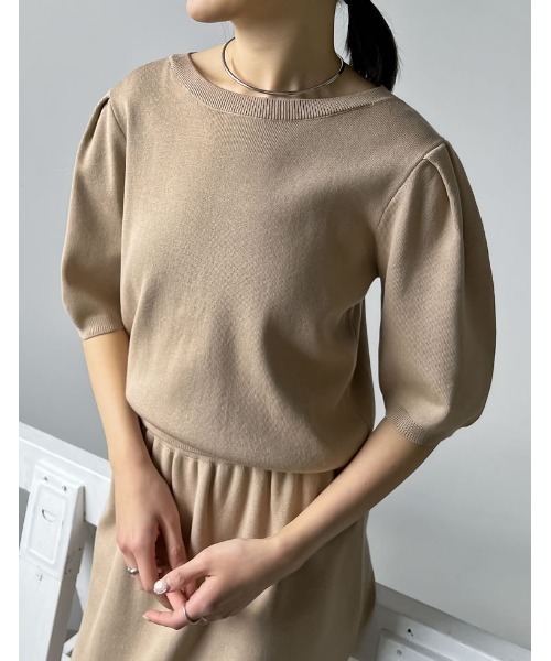 Re:EDIT（リエディ）の「[神山まりあさん着用][2024SS COLLECTION]ミラノリブパフスリーブ半袖ニットトップス（ニット/セーター・レディース・ブラック/アイボリー/チャコールグレー/ベージュ・MEDIUM/LARGE）」の10枚目の写真
