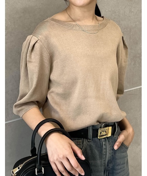 Re:EDIT（リエディ）の「[神山まりあさん着用][2024SS COLLECTION]ミラノリブパフスリーブ半袖ニットトップス（ニット/セーター・レディース・ブラック/アイボリー/チャコールグレー/ベージュ・MEDIUM/LARGE）」の11枚目の写真