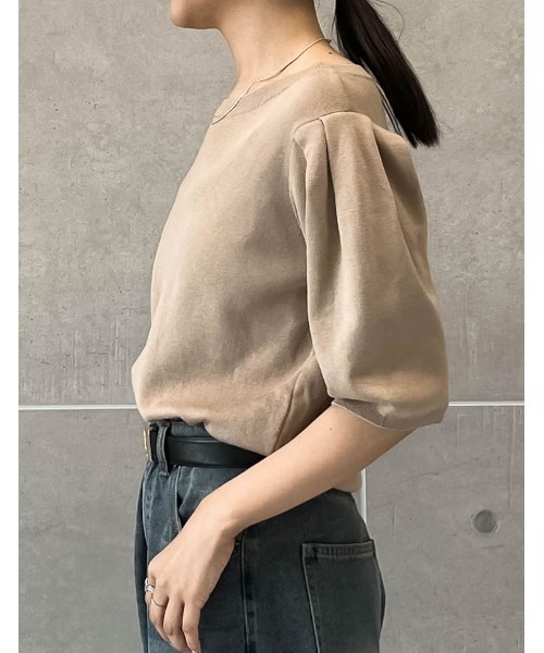Re:EDIT（リエディ）の「[神山まりあさん着用][2024SS COLLECTION]ミラノリブパフスリーブ半袖ニットトップス（ニット/セーター・レディース・ブラック/アイボリー/チャコールグレー/ベージュ・MEDIUM/LARGE）」の7枚目の写真