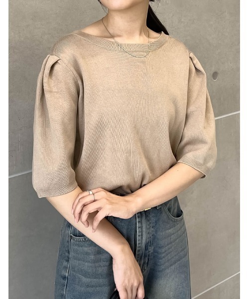 Re:EDIT（リエディ）の「[神山まりあさん着用][2024SS COLLECTION]ミラノリブパフスリーブ半袖ニットトップス（ニット/セーター・レディース・ブラック/アイボリー/チャコールグレー/ベージュ・MEDIUM/LARGE）」の6枚目の写真
