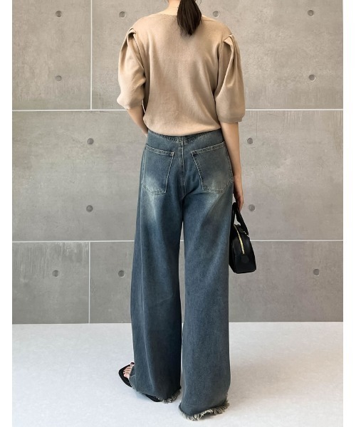 Re:EDIT（リエディ）の「[神山まりあさん着用][2024SS COLLECTION]ミラノリブパフスリーブ半袖ニットトップス（ニット/セーター・レディース・ブラック/アイボリー/チャコールグレー/ベージュ・MEDIUM/LARGE）」の5枚目の写真