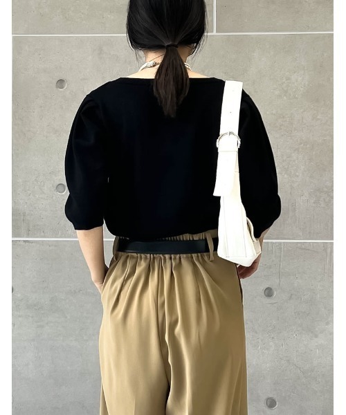 Re:EDIT（リエディ）の「[神山まりあさん着用][2024SS COLLECTION]ミラノリブパフスリーブ半袖ニットトップス（ニット/セーター・レディース・ブラック/アイボリー/チャコールグレー/ベージュ・MEDIUM/LARGE）」の14枚目の写真