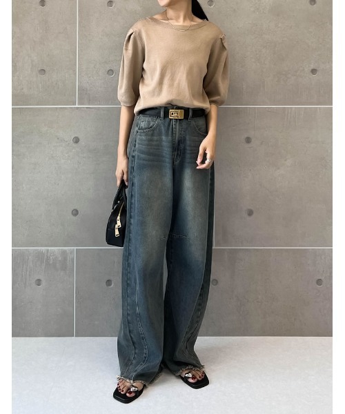 Re:EDIT（リエディ）の「[神山まりあさん着用][2024SS COLLECTION]ミラノリブパフスリーブ半袖ニットトップス（ニット/セーター・レディース・ブラック/アイボリー/チャコールグレー/ベージュ・MEDIUM/LARGE）」の8枚目の写真
