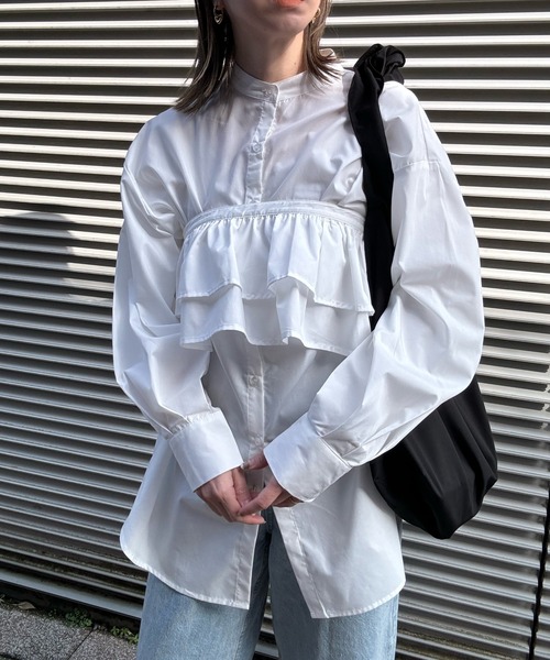 y/m by misato（イムバイミサト）の「ブロードフリル付きシャツ（シャツ/ブラウス・レディース・オフホワイト/ブルー/ブラック・FREE）」の9枚目の写真