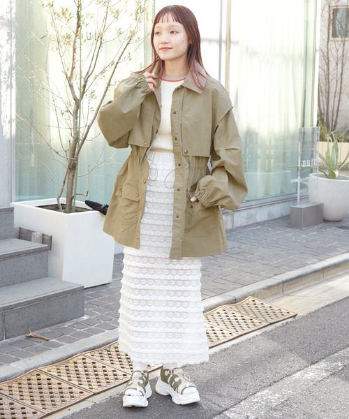 w closet（ダブルクローゼット）の「【2WAY】ケープハンティングジャケット（テーラードジャケット・レディース・カーキ/アイボリー/ライトベージュ・FREE）」の11枚目の写真