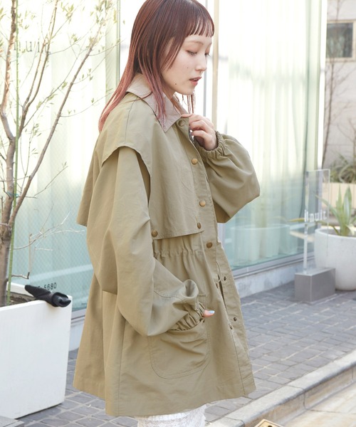 w closet（ダブルクローゼット）の「【2WAY】ケープハンティングジャケット（テーラードジャケット・レディース・カーキ/アイボリー/ライトベージュ・FREE）」の12枚目の写真