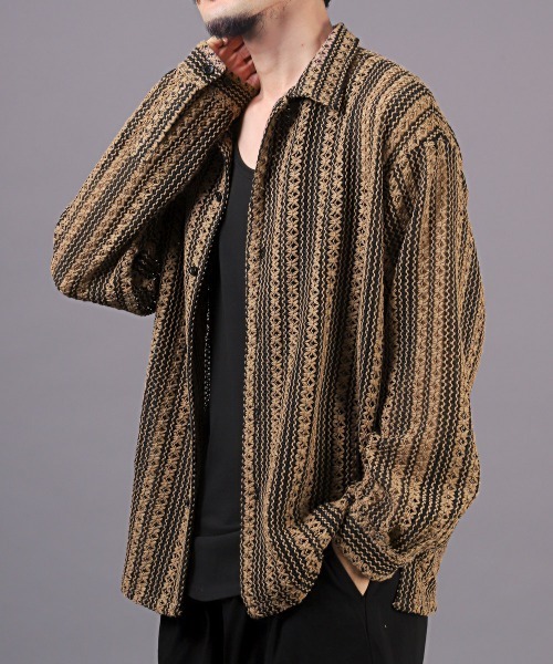 LUXSTYLE（ラグスタイル）の「レースルーズシャツ（シャツ/ブラウス・メンズ・グリーン/ホワイト/ブラウン・M/L）」の3枚目の写真