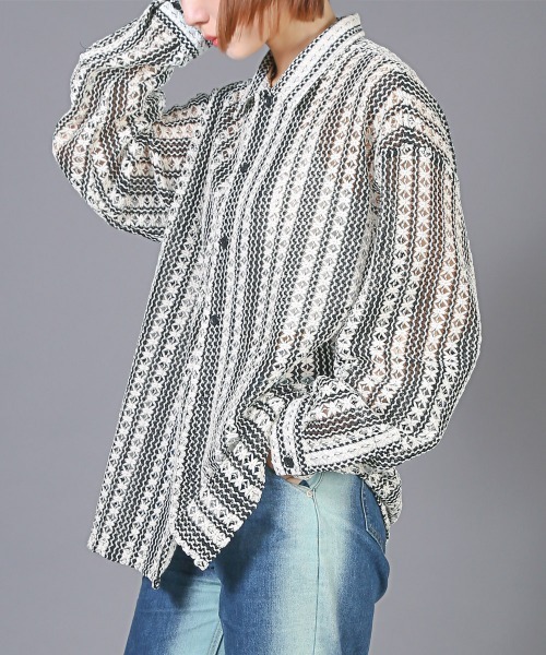 LUXSTYLE（ラグスタイル）の「レースルーズシャツ（シャツ/ブラウス・メンズ・グリーン/ホワイト/ブラウン・M/L）」の8枚目の写真
