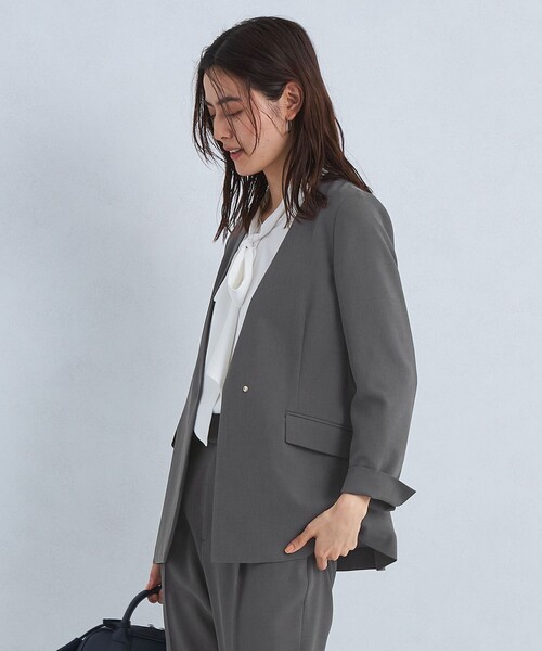 green label relaxing（グリーンレーベルリラクシング）の「エアシカル ノーラペル ジャケット ◇No08◇（ノーカラージャケット・レディース・ダークグレー/ナチュラル・36/40/38）」の7枚目の写真