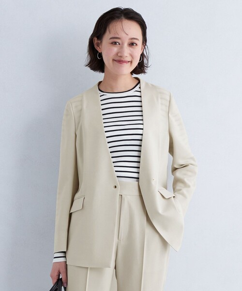 グリーンレーベルリラクシング ノーカラー スーツ レディース セール 50%OFF】[手洗い可能/シルキーツイル] ◇D ノーラペル