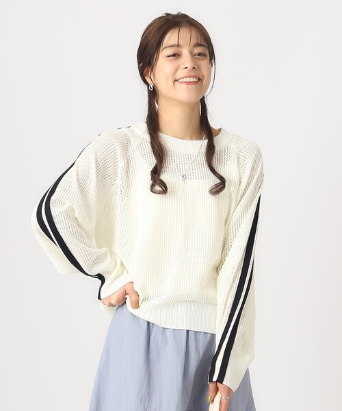 Cutie Blonde(キューティーブロンド)の「◆ライン入りメッシュニット(ニット/セーター・レディース・ライトオレンジ系/ブラック/ホワイト系・00)」の2枚目の写真