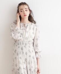 couture brooch | 【選べるドットorブーケ柄】プリーツシフォンワンピース(ワンピース)