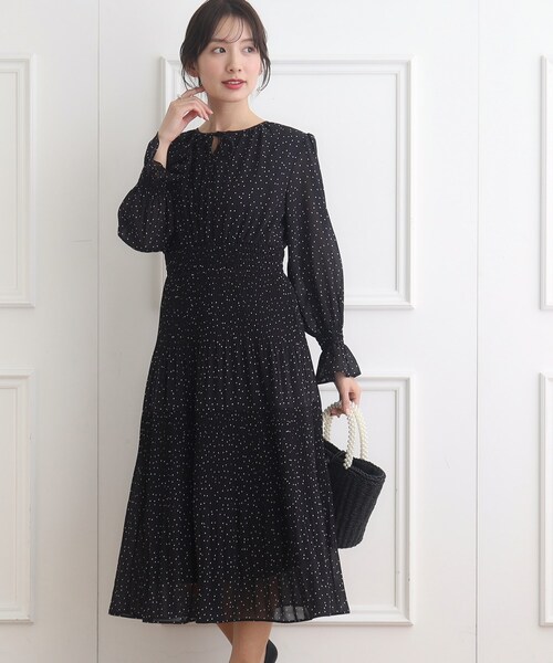 couture brooch（クチュールブローチ）の「◆【選べるドットorブーケ柄】プリーツシフォンワンピース（ワンピース・レディース・ベージュ系その他3/ブラック系・42/36/38）」の20枚目の写真