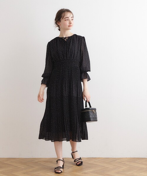 couture brooch（クチュールブローチ）の「◆【選べるドットorブーケ柄】プリーツシフォンワンピース（ワンピース・レディース・ベージュ系その他3/ブラック系・42/36/38）」の15枚目の写真