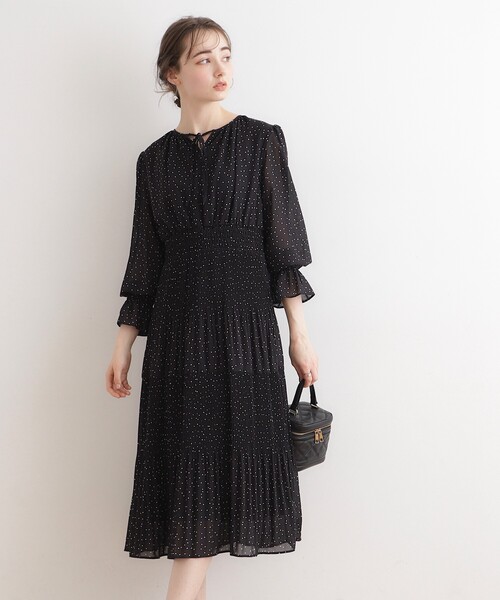 couture brooch（クチュールブローチ）の「◆【選べるドットorブーケ柄】プリーツシフォンワンピース（ワンピース・レディース・ベージュ系その他3/ブラック系・42/36/38）」の17枚目の写真