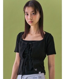 A'GEM/9 × .kom 『 FANCY CLUB/ファンシークラブ』 TWO-RIBBON CROP CARDIGAN/リボンクロップカーディガン