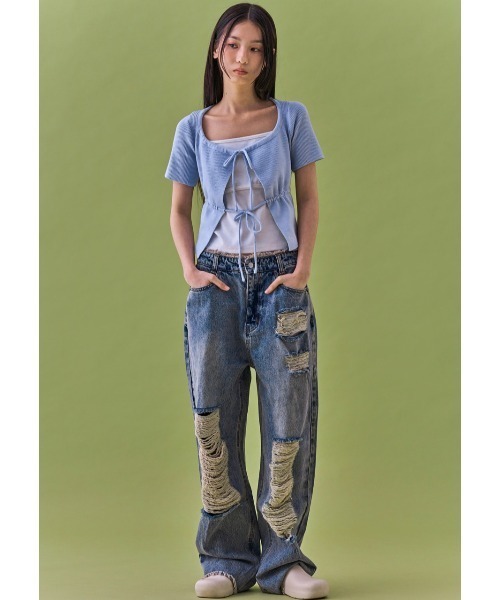 FANCY CLUB(ファンシークラブ)の「A'GEM/9 × .kom 『 FANCY CLUB/ファンシークラブ』 TWO-RIBBON CROP CARDIGAN/リボンクロップカーディガン(カーディガン/ボレロ・レディース・ライトブルー/ブラック・FREE)」の21枚目の写真