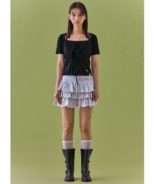 FANCY CLUB(ファンシークラブ)の「A'GEM/9 × .kom 『 FANCY CLUB/ファンシークラブ』 TWO-RIBBON CROP CARDIGAN/リボンクロップカーディガン(カーディガン/ボレロ・レディース・ライトブルー/ブラック・FREE)」の4枚目の写真