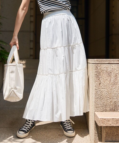 FREAK'S STORE（フリークスストア）の「インド　ティアードマキシスカート（スカート・レディース・ピンク/オフホワイト/ブラック/オリーブ/サックスブルー・ﾌﾘ-）」の14枚目の写真