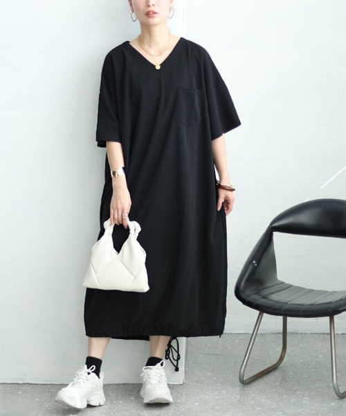 裾ドロストVネックワンピース（ワンピース）｜GOLDJAPAN（ゴールドジャパン） 4,684円