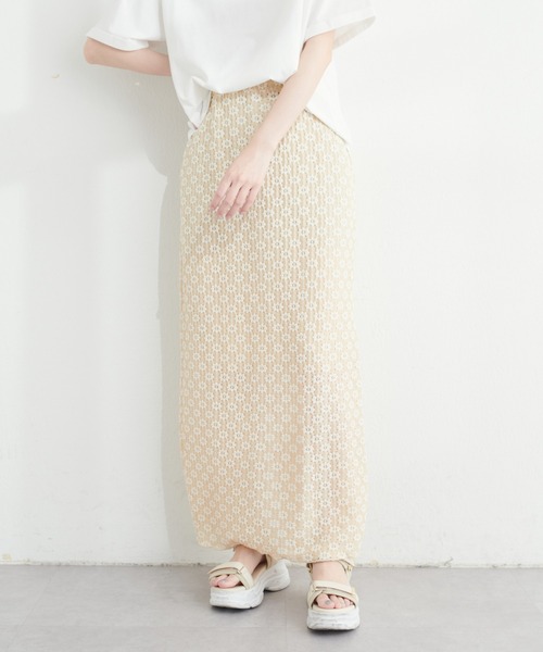 WEB限定】フラワージャガードカットソータイトスカート